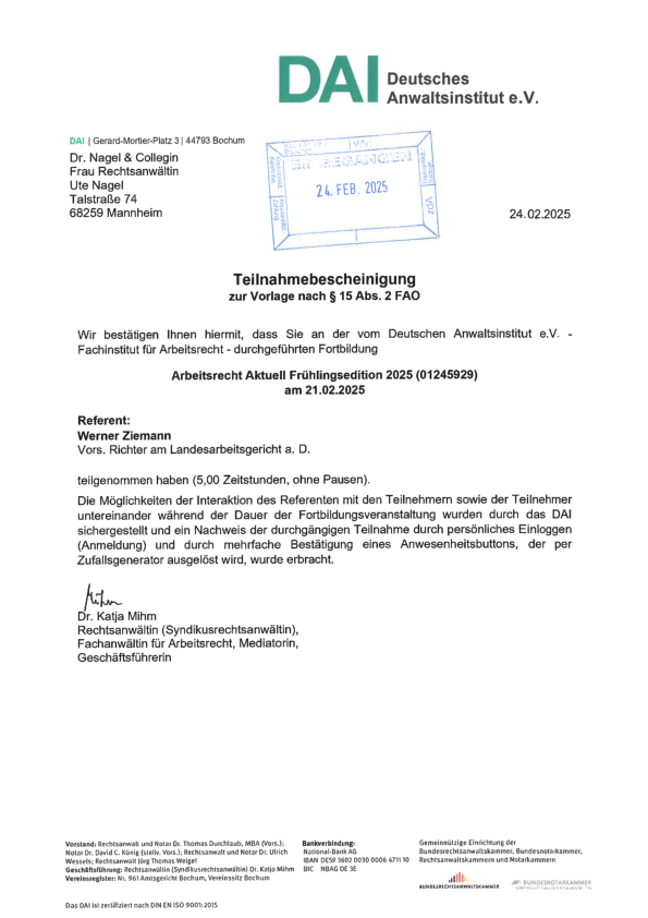 Teilnahmebescheinigungen Ute Nagel